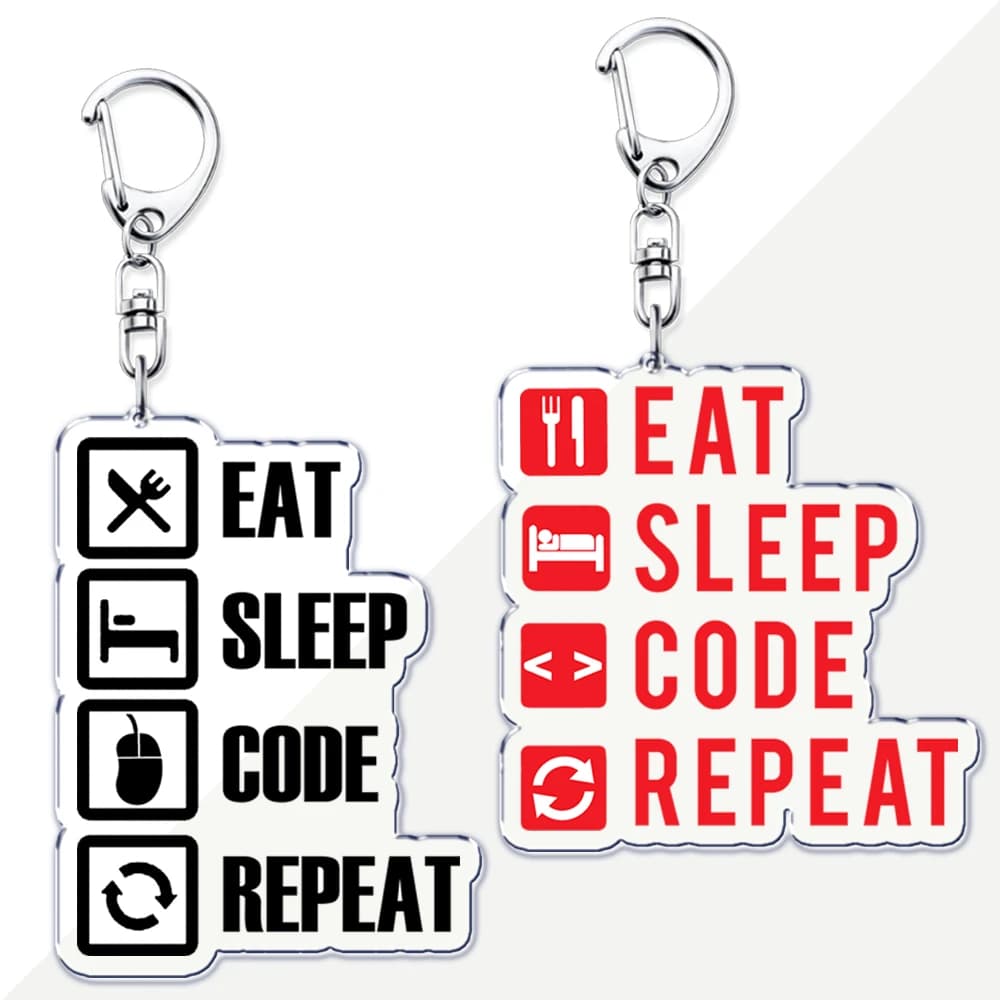 Fun Eat Sleep Code Repeats Keychain for Accessories Bag Programmer Codifica Computer Developer Keyring Jewelry Gifts Geek