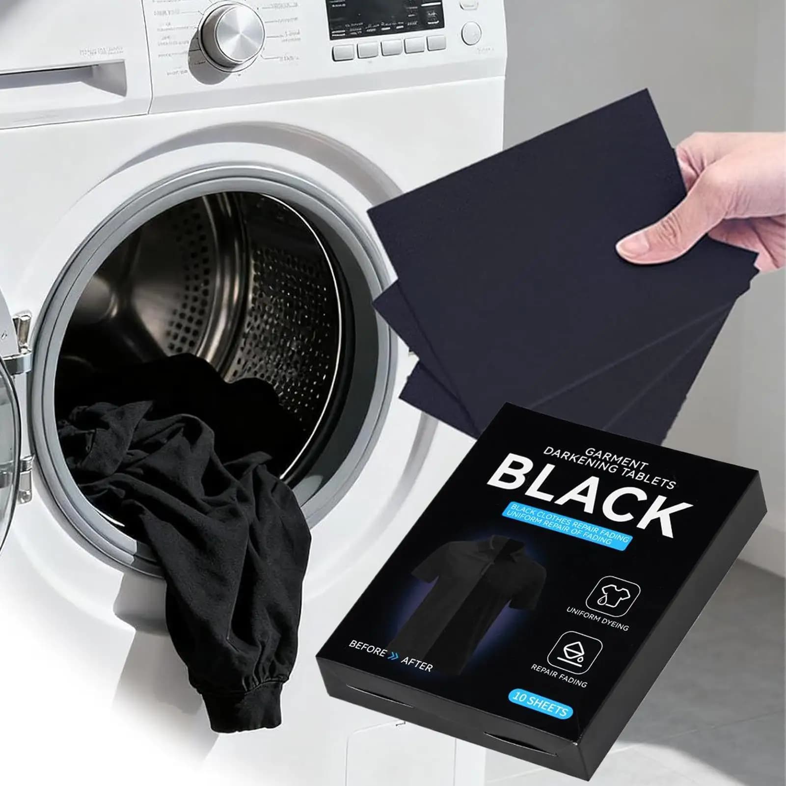 Black Fabric Dye Tablet 10-Piece Intensive All-Purpose Black Shirt Color Restoration Tablets for Synthetic Polyester Denim Linen