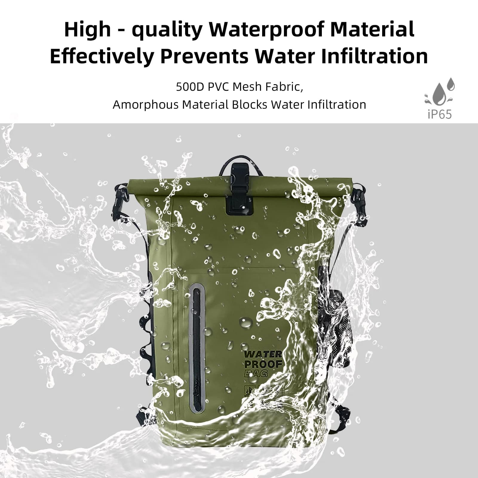 Zaino 25L in Tessuto PVC 500D con Rete, Zaino da Campeggio per Uomo e Donna, Attrezzatura per Escursionismo e Campeggio, Zaino Impermeabile per Uomo