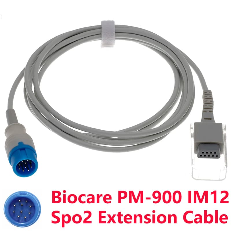 10 pin SpO2 sensor extension cable compatible with patient monitor Biocare PM-900 IM12, flush pulsometer adapter for luggage compartment.
