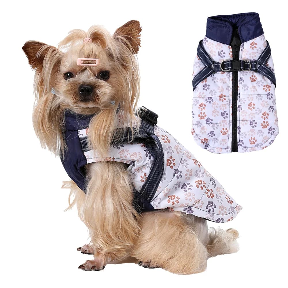 Cappotto invernale caldo per cani da compagnia per cani di taglia piccola e media Giacca per gatti con imbracatura Stampa per cuccioli Abbigliamento antivento Costume da bulldog francese