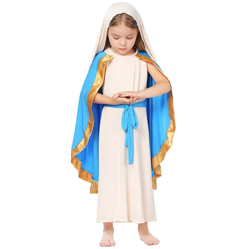 Bambino Cosplay Pastore Abito senza maniche Abito a mantella Costumi azzurri Festa di Halloween Gioco di ruolo Abiti per spettacoli teatrali