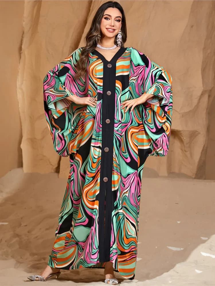 Summer Cover Ups Women Swimsuit 3/4 Sleeve Robes Bathing Suit Robe Dress 2026 New Tie Dye Beach Holiday Maxi Dresses Cover-Up