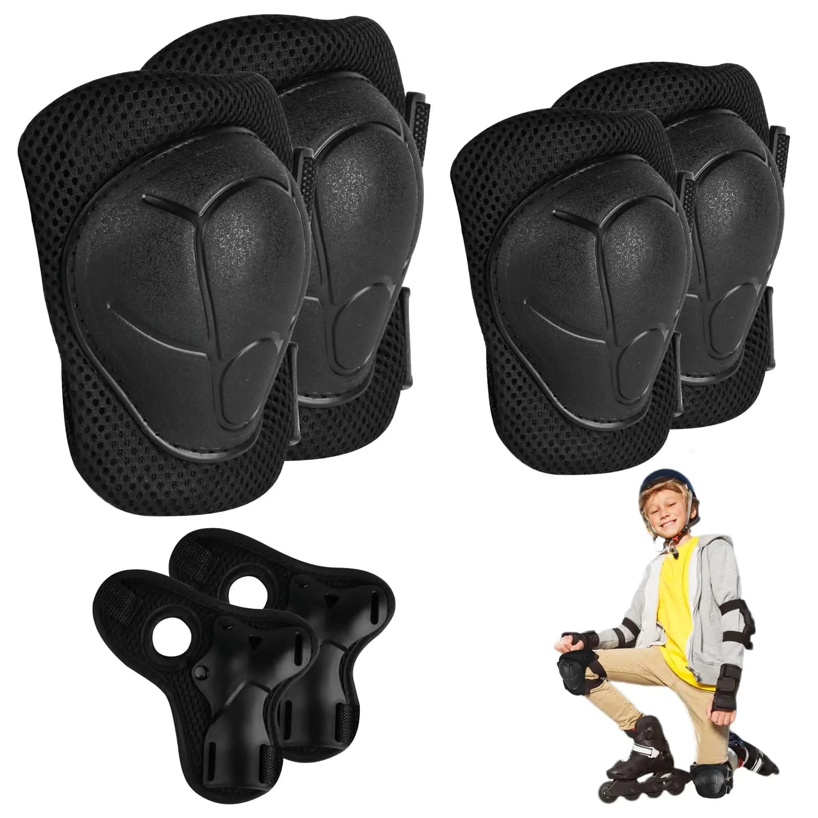 Set di equipaggiamento protettivo per bambini 6 in 1: ginocchiere/gomiti e protezioni per i polsi per skateboard, pattini e scooter