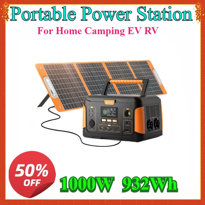 Batteria per generatore solare portatile da 1000 W per centrale elettrica da 932 Wh con pannello solare Kit completo da 100 W per campeggio domestico EV RV