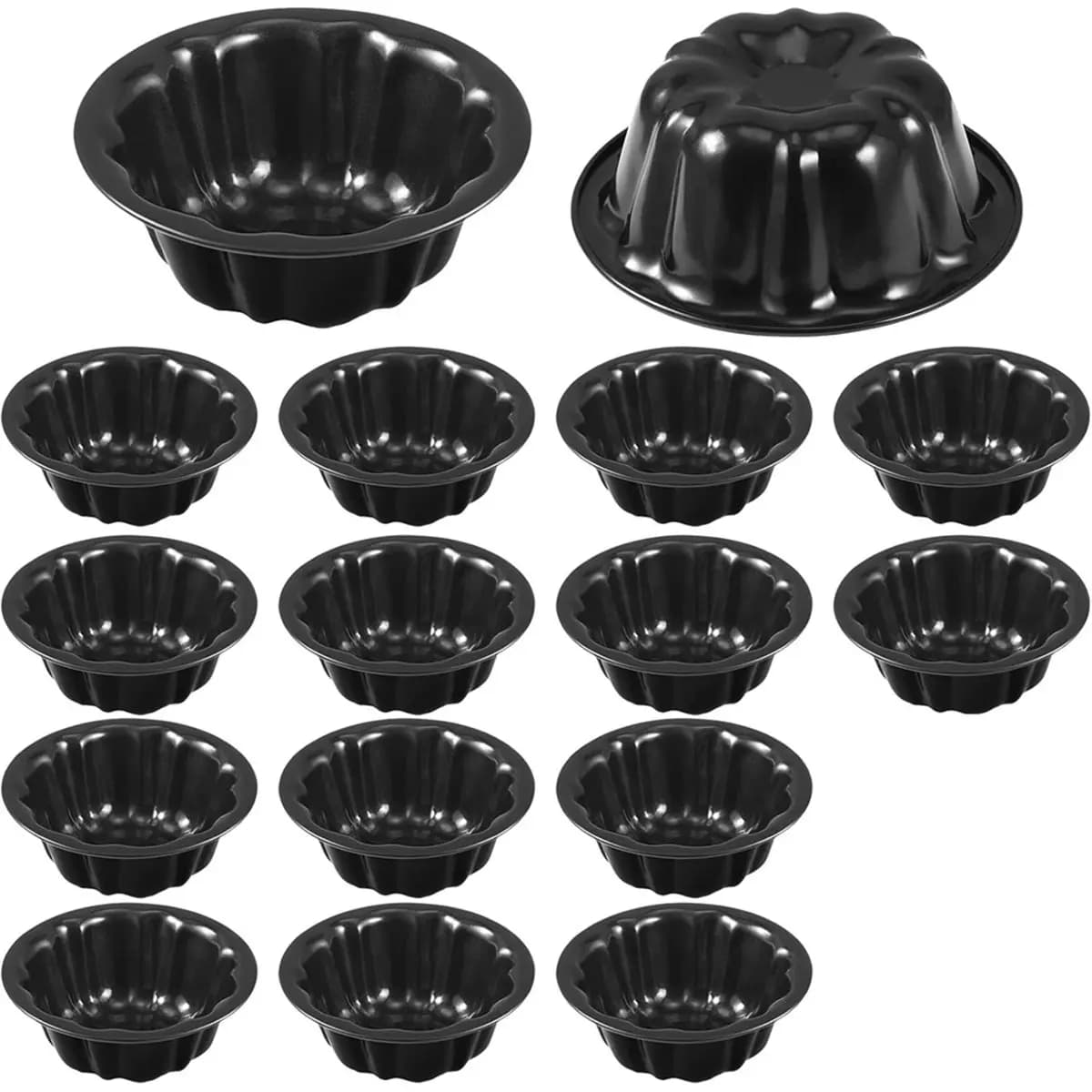 【TODAY-BUY】~@ 1set/16pcs Carbon Steel Black Pumpkin Cake Mold, Household Baking Tray Baking Utensils, Donut Mold,Mini Cake Pan