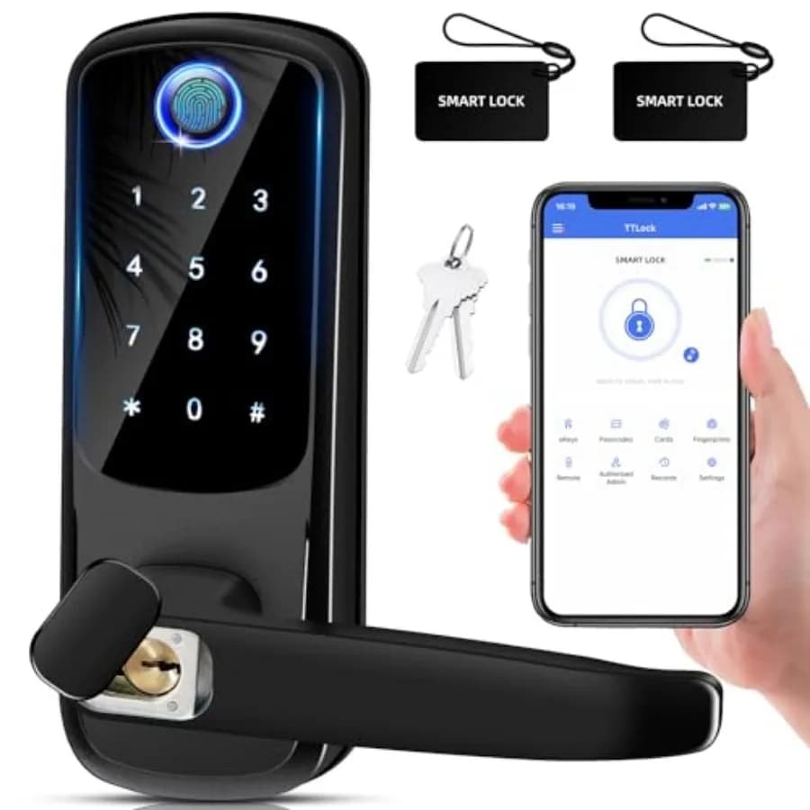 Serratura Intelligente con Maniglia, Chiusura Digitale Senza Chiave per Porte Interne/Esterne, Serrature Esterne con Impronta Digitale, Serratura Elettronica