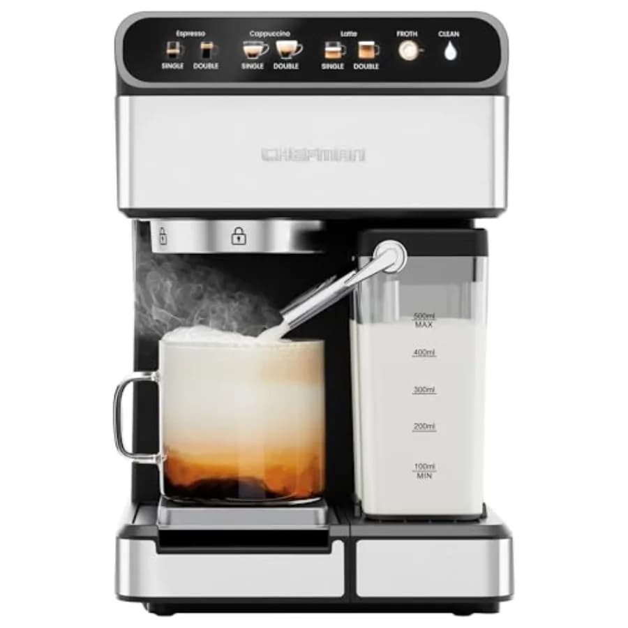 Macchina per Espresso CafeMaster Pro per Caffè Singolo o Doppio, in Acciaio Inox con Montalatte Integrato per Cappuccino