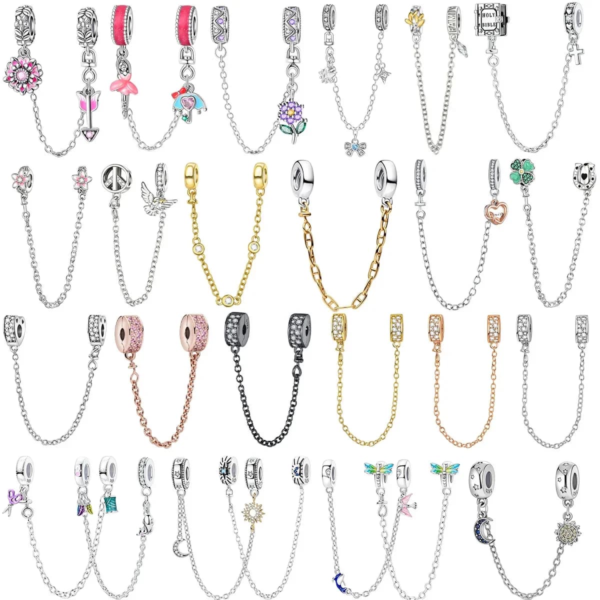 New Sterling Silver 925 Gold Saw Flower Star Moon pavement chain security bow bracelets luxury women's refined jewelry gifts