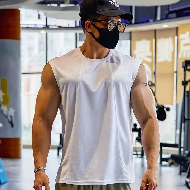 Nuova canotta sportiva da uomo a girocollo, stile americano, ad asciugatura rapida, con spalle larghe, ideale per basket, corsa e allenamento fitness estivo