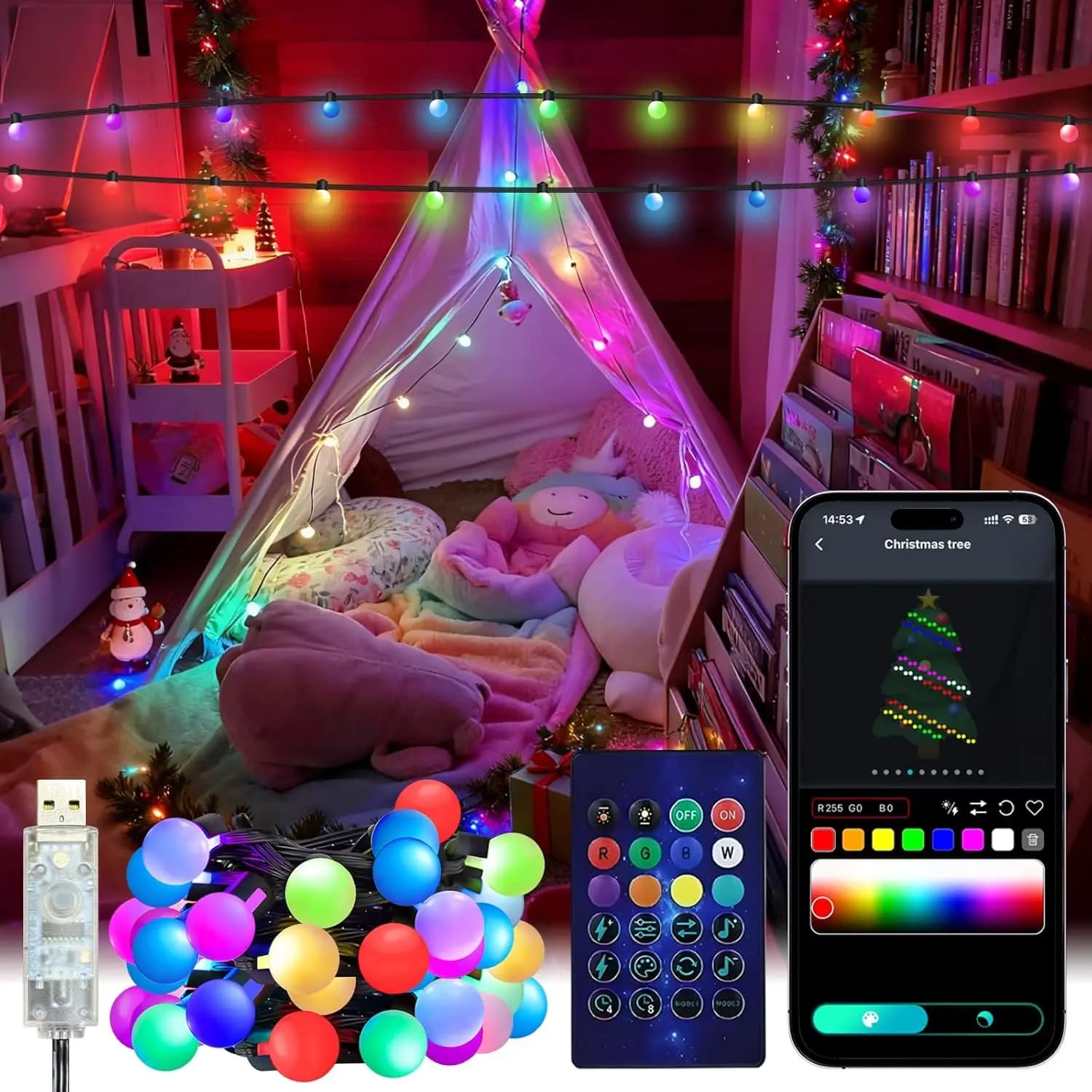 Luci a corda Smart Globe 5/10M RGB che cambiano colore LED String Fairy Lights App e telecomando per decorazioni natalizie per feste in giardino