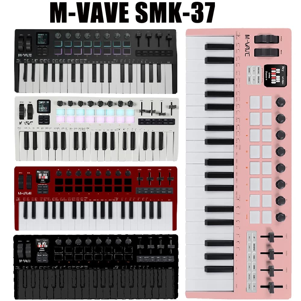 M-VAVE SMK-37 Pro Tastiera Controller MIDI con Sintetizzatore Integrato | 16 Pad per Batteria con Retroilluminazione RGB, 8 Manopole, 4 Slider per Produzione Musicale