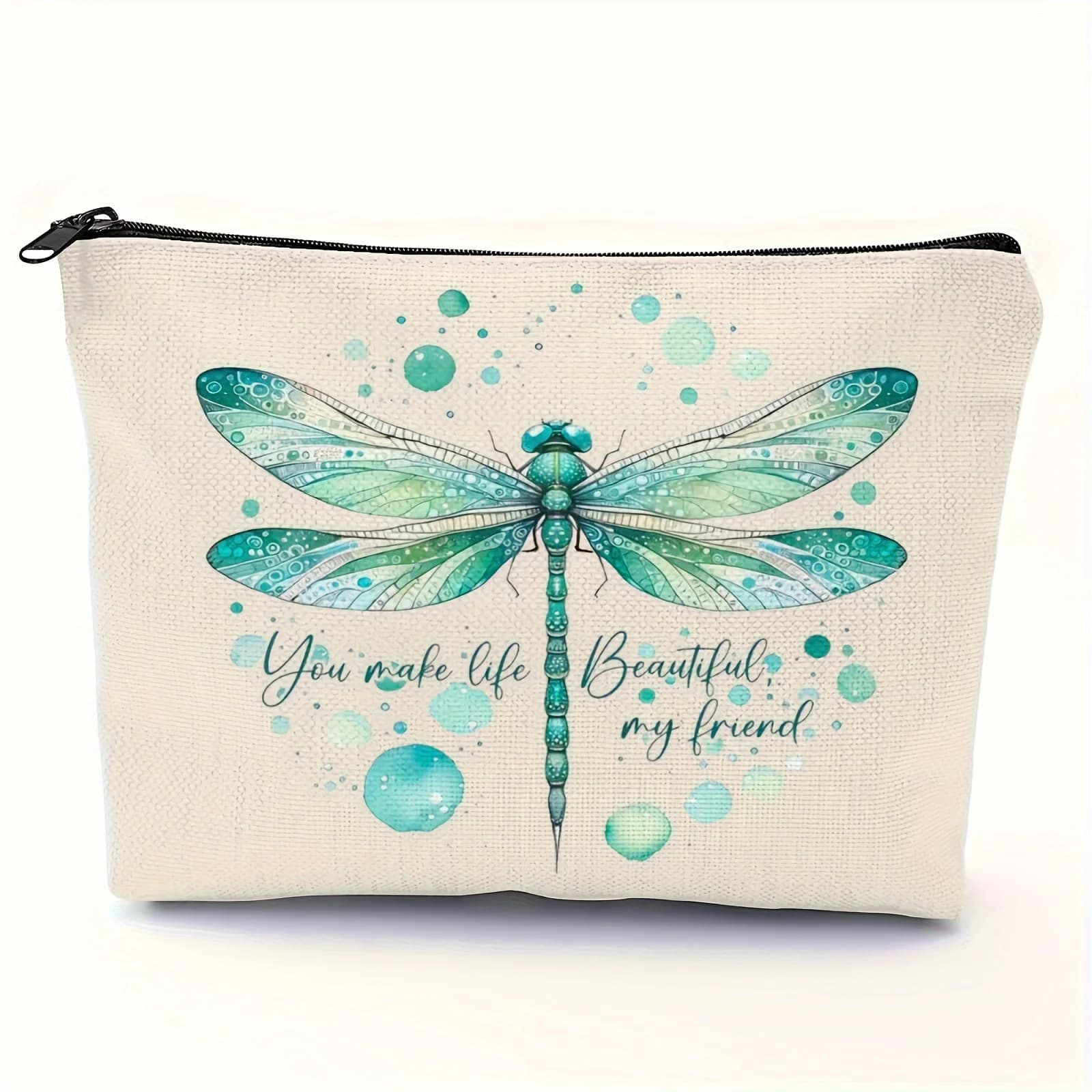 Dragonfly Print Makeup Bag Travel Organizer Zippered Cosmetic Case Lightweight Foldable Toiletry Bag with Dragonfly Design