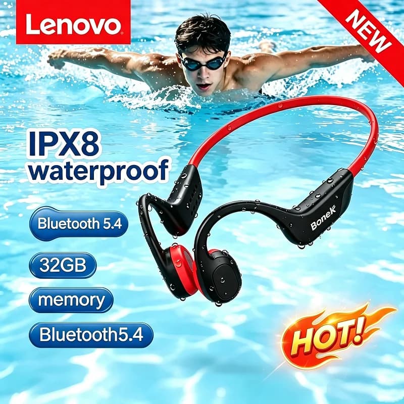 Lenovo Bone Conduction Headset Bluetooth 5.4 With Mic Waterproof Exercise Fitness Wireless Swimming Sports Headphone New 2026