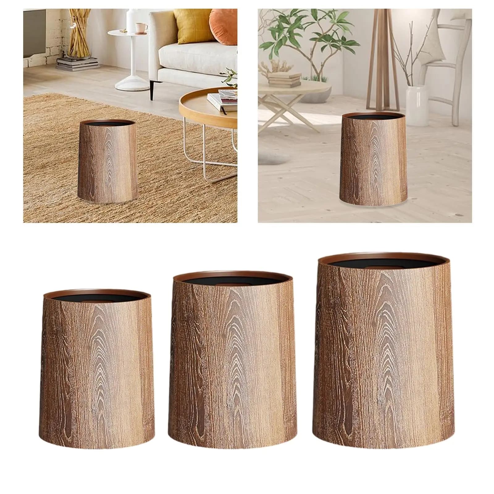 Pattumiera imitazione venature del legno Cestino di carta Contenitore della spazzatura portatile per la casa moderna per bagno, ingresso scolastico, dormitorio, lavanderia