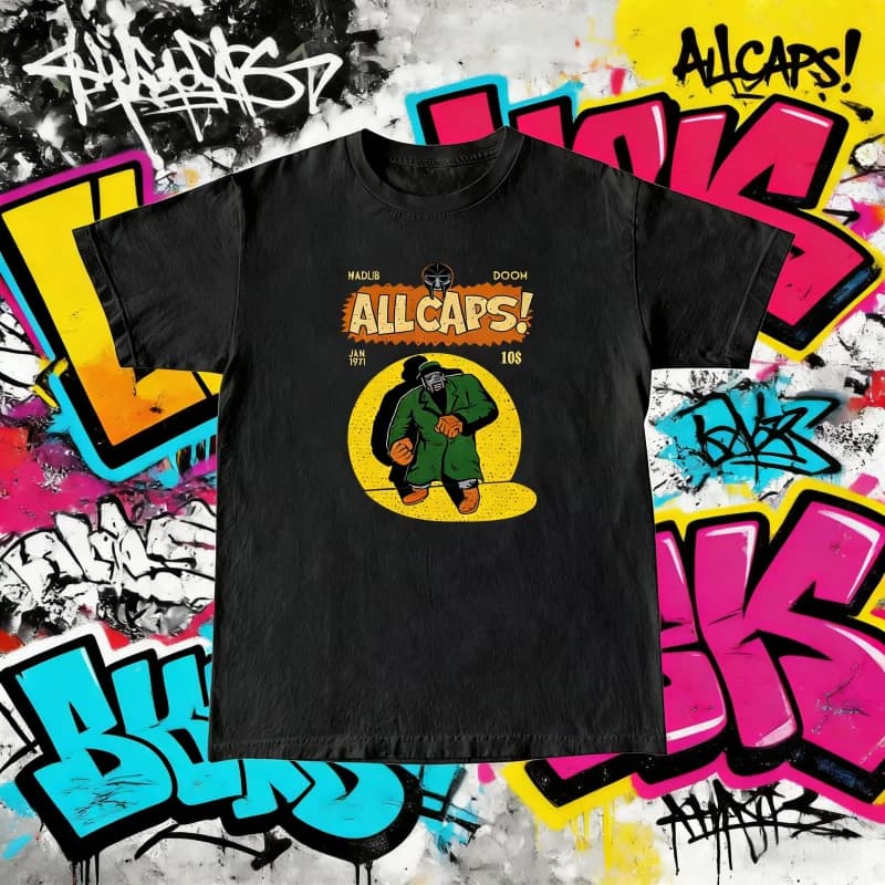 Summer T-shirt Madlib Doom All Caps: Hip Hop Rap Music T-shirt for free time printed in 100% cotton for adults Children Y2k