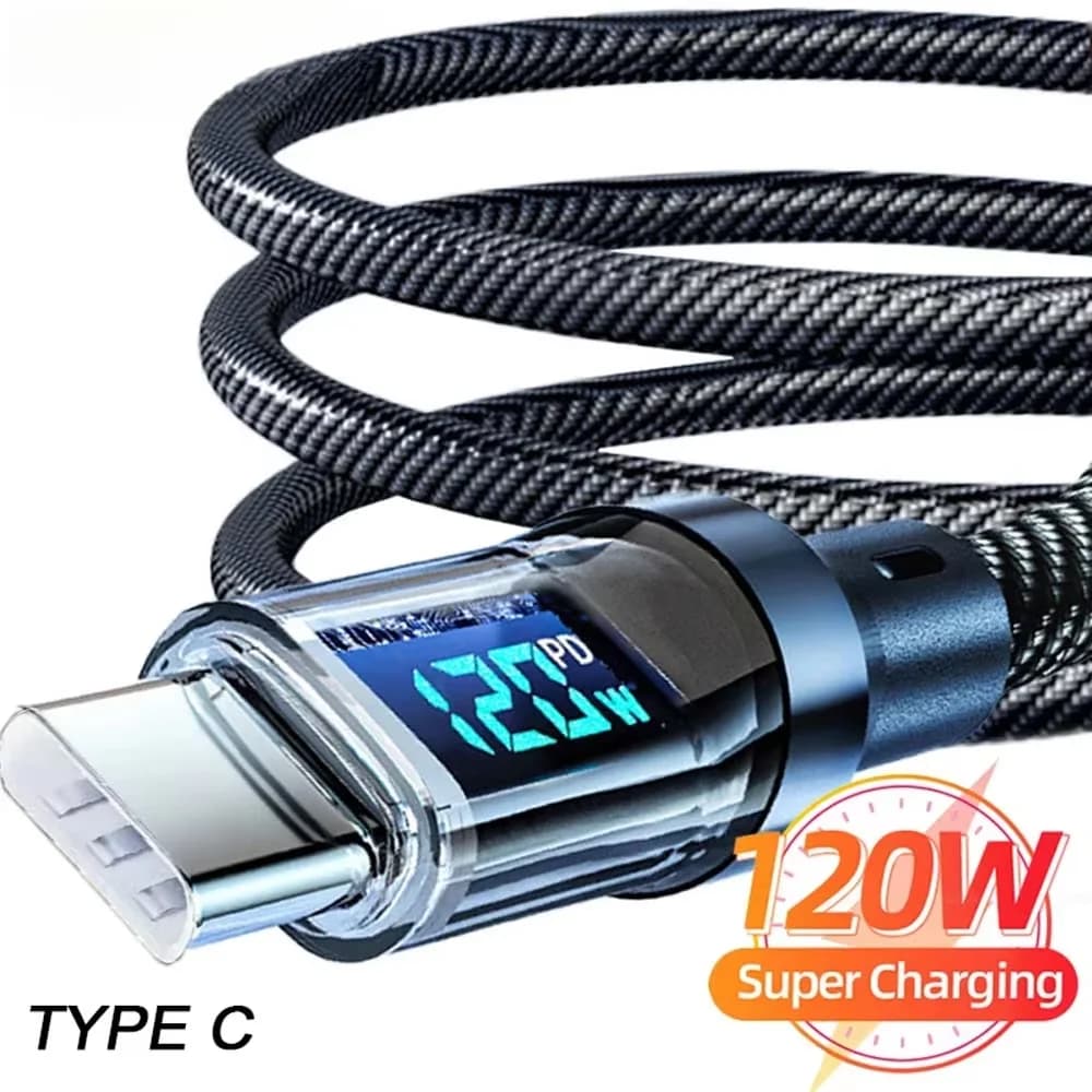 Cavo di ricarica esplosivo NNBILI 100W USB C 120W USB A con display LED, USB C=C-C, USB A=A-C, non adatto per Xiaomi iPhone Samsung
