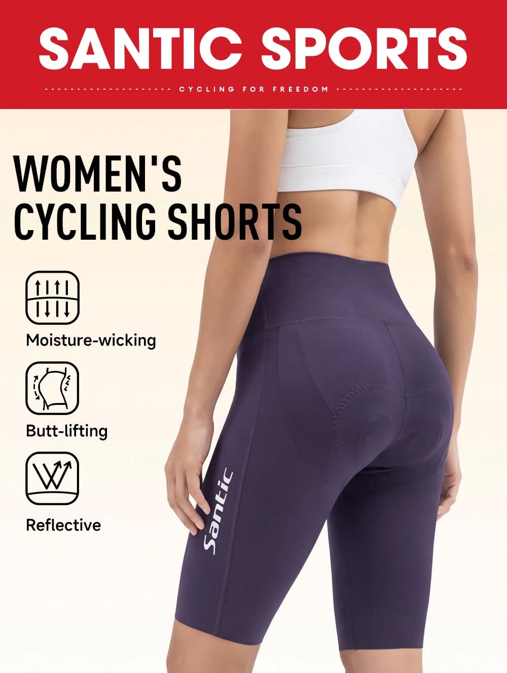 Santic Women Cycling Shorts Summer Padded Bike Shorts Breathable Quick Dry Road MTB Bicycle Sponge Cushion TL25C05207