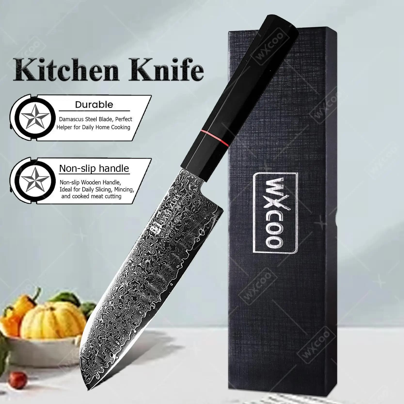 WXCOO Professional Kitchen Knife Japanese Chef Knife VG10 Core for Fruit Cutting Meat Cleaver Fish Cooking and Carving with Box