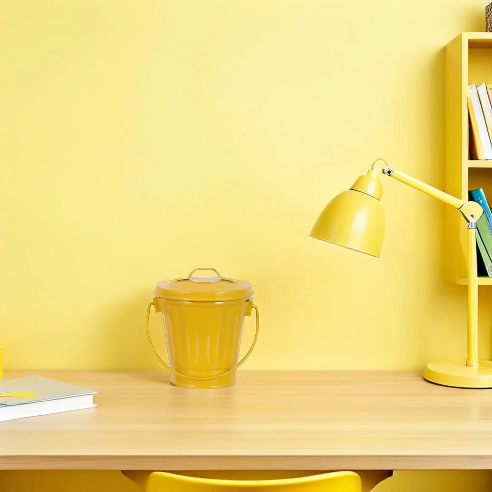 Cestino da scrivania con coperchio, piccolo cestino decorativo in ferro per camera da letto, ufficio, cucina, bancone, tavolo, dormitorio, elegante e moderno