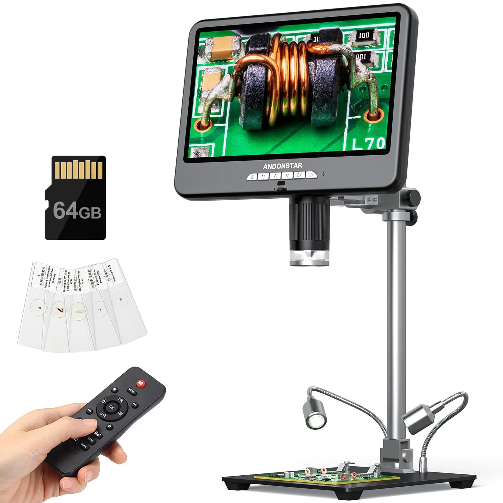 Microscopio Digitale Andonstar AD210S-Pro 4K 60FPS 10.1" 3840P UHD 2000X 64MP per Riparazioni Elettroniche