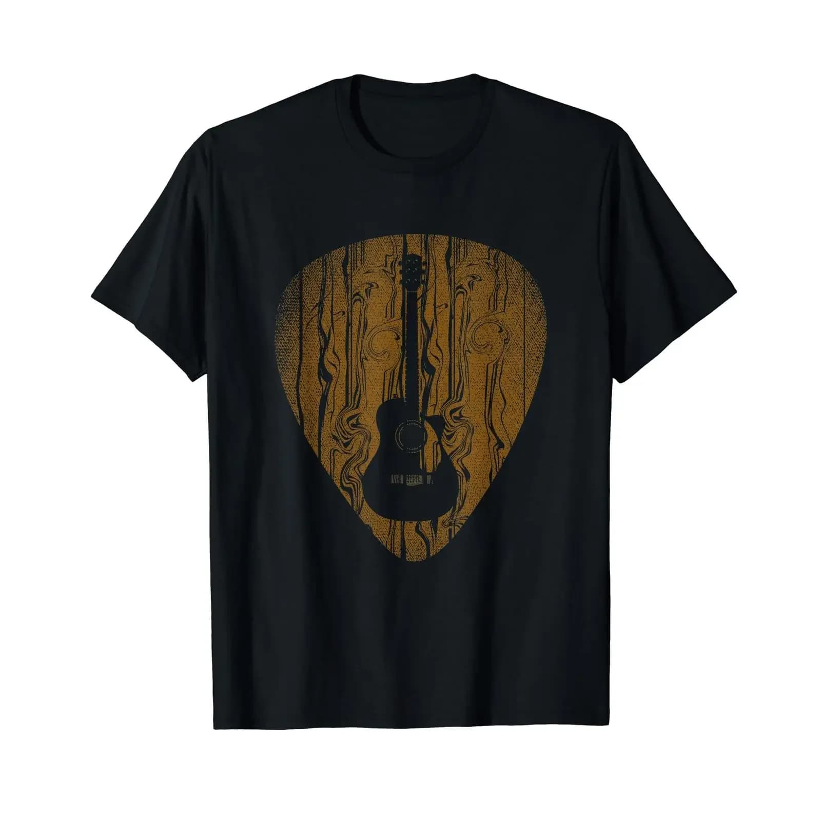 Idea For Musician Guitarist Guitar Pick Retro T Shirt Black S vintage Washed Comfortable Casual designer clothes Breathable