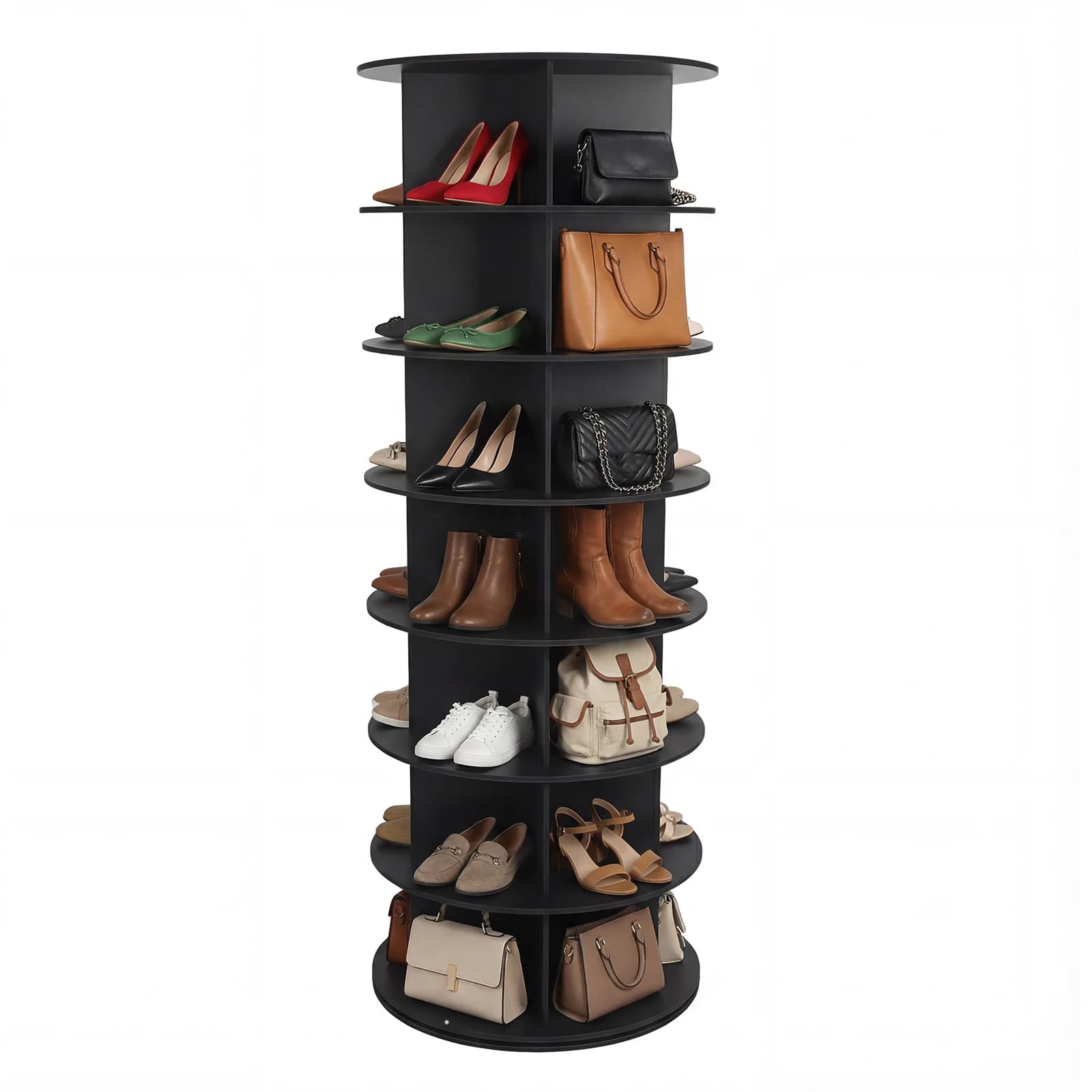 Scarpiera Girevole a 7 Livelli per Borse e Scarpe, Organizzatore Salvaspazio 23.2x63in, Torre Porta Scarpe Rotante a 360° per Ingresso, Soggiorno, Corridoio