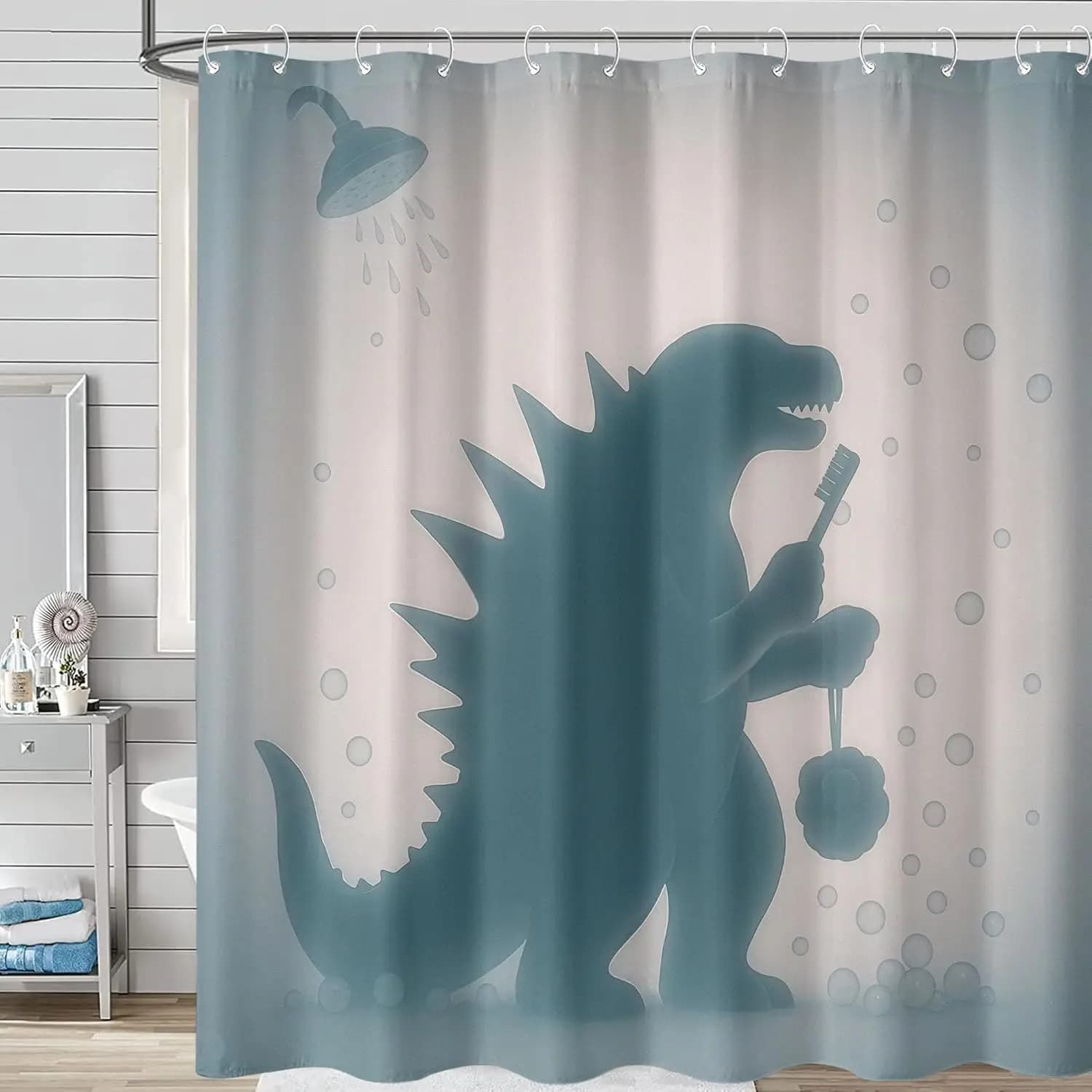 Divertente dinosauro tenda da doccia divertente fresco mostro giapponese tende da doccia per bagno bambini ragazzi cartone animato Dino sagoma ombra