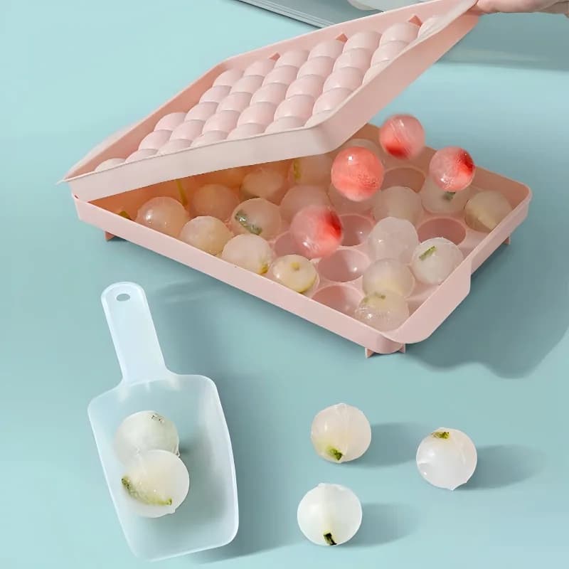 Stampo per Sfere di Ghiaccio Rotonde con Coperchio, Vassoio Riutilizzabile in Plastica per Sfere di Ghiaccio Cristalline per Cocktail, Accessorio per Raffreddare le Bevande