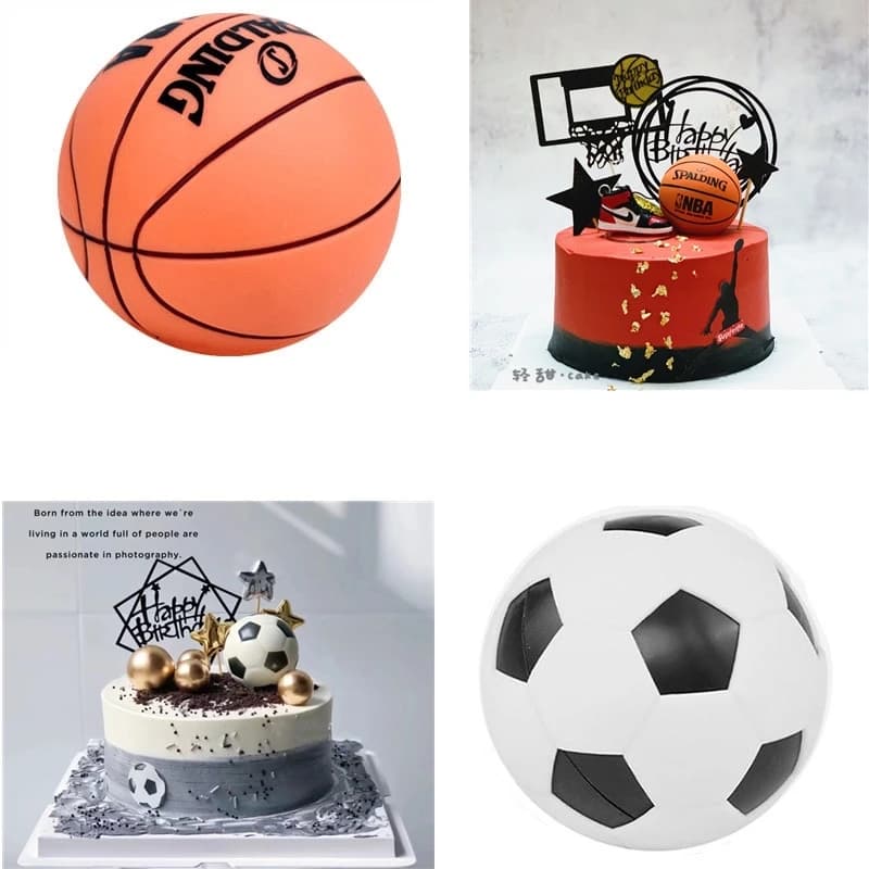 Aomily 6 cm Giocattolo Silicone alimentare Basket Calcio Cake Topper Decorazione torta festa di compleanno per bambini Decorazione festa