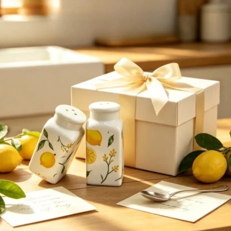 Lemon Pattern Ceramic Salt Pepper Shakers Set, Square Seasoning Bottle Pair, Cute Spice Dispenser Kitchen Condiment Container