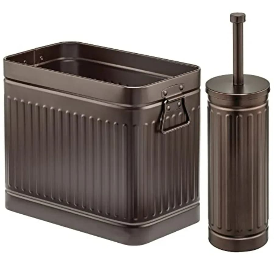 Set Combinato mDesign per Pulizia Bagno: Spazzola per WC in Metallo e Cestino Rettangolare, Contenitore per Salviette e Cotone Idrofilo