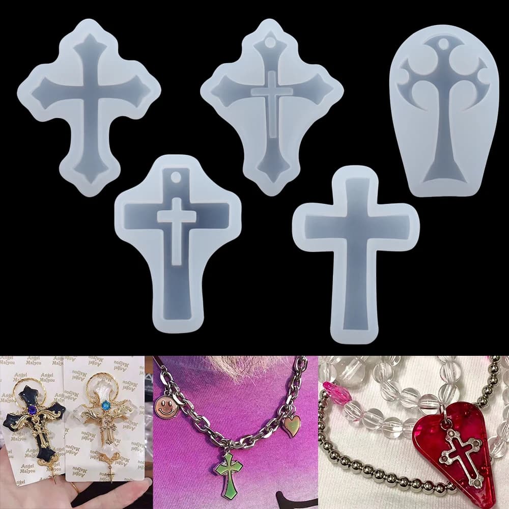 Stampi in resina epossidica UV in silicone con croce europea, ciondolo per collana, per strumenti per la creazione di gioielli in silicone artigianale fai-da-te