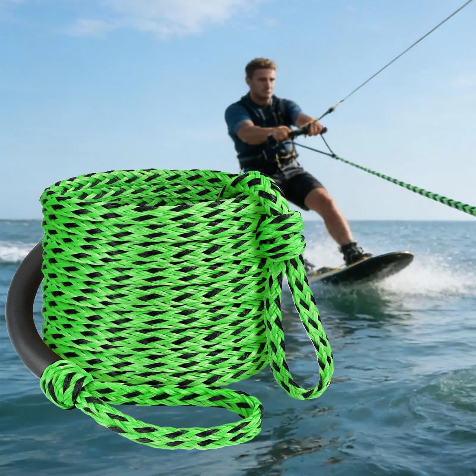 4-6K lb Floating Boat Tow Rope Water Sports Tow Line Heavy-Duty Marine Rope for Skiing Tubing Lake Pontoon, Vacation