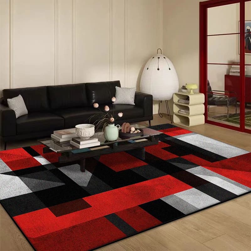 Tappeto astratto con geometria rossa per soggiorno, casa, camera da letto grande, decorazione, divano di lusso leggero, tavolino, tappetino antiscivolo