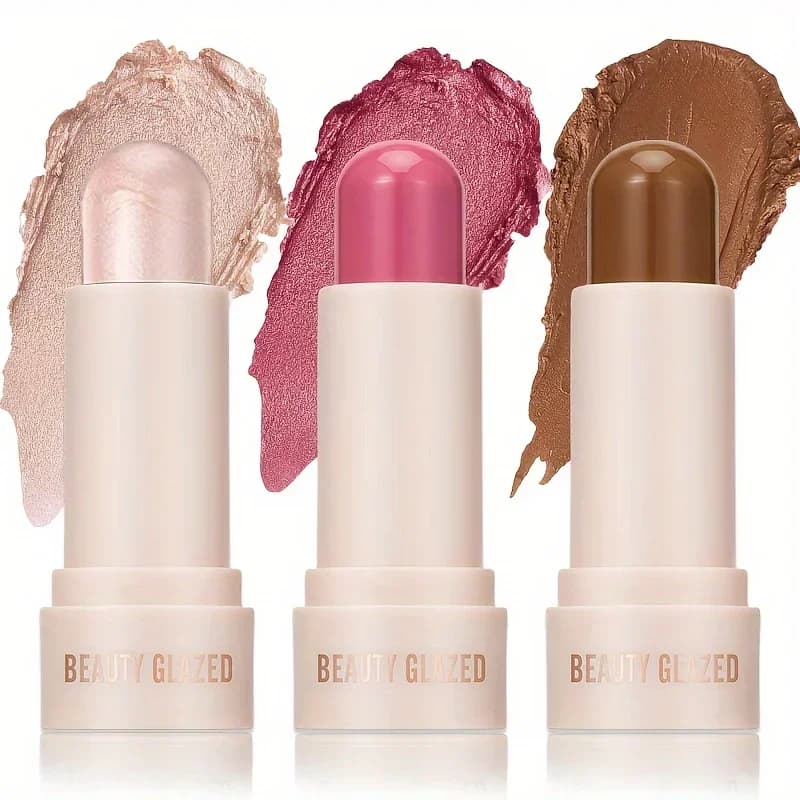 Set per il trucco 3 pezzi evidenziatore e fard e bastoncini per contorni evidenziatore per il viso impermeabile Blush Contouring Pen Finishing Makeup
