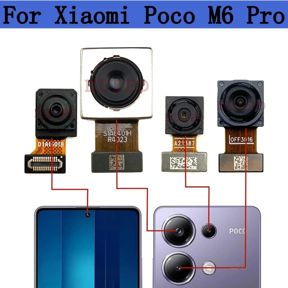 Fotocamera posteriore anteriore per Xiaomi Poco M6 Pro M6Pro Selfie frontale frontale Macro Wide Back fotocamera principale Flex Cable Parts