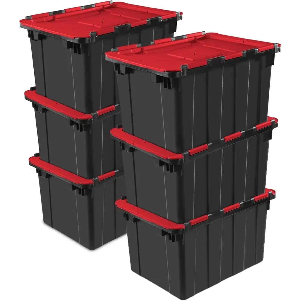 Contenitore Industriale Impilabile da 12 Galloni con Coperchio a Cerniera per Casa, Garage e Soffitta, in Plastica Resistente con Maniglie Sagomate