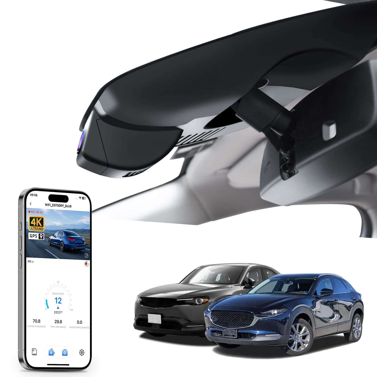 Dash Cam 4K Mangoal for Mazda CX-30 (Modelli A/B) 2020-2026, Auto Recorder with Night Vision, GPS, WiFi, APP and 64GB/128GB Card
