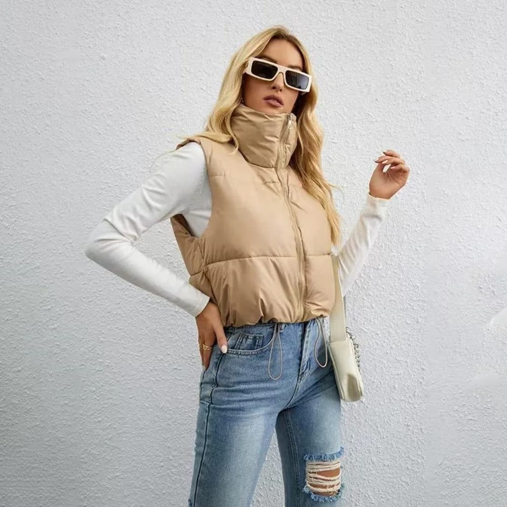 High Quality Elegant Women's Down Vest Short Casual Quilted Jackets Stand Collar Warm Sleeveless Coats Autumn Winter