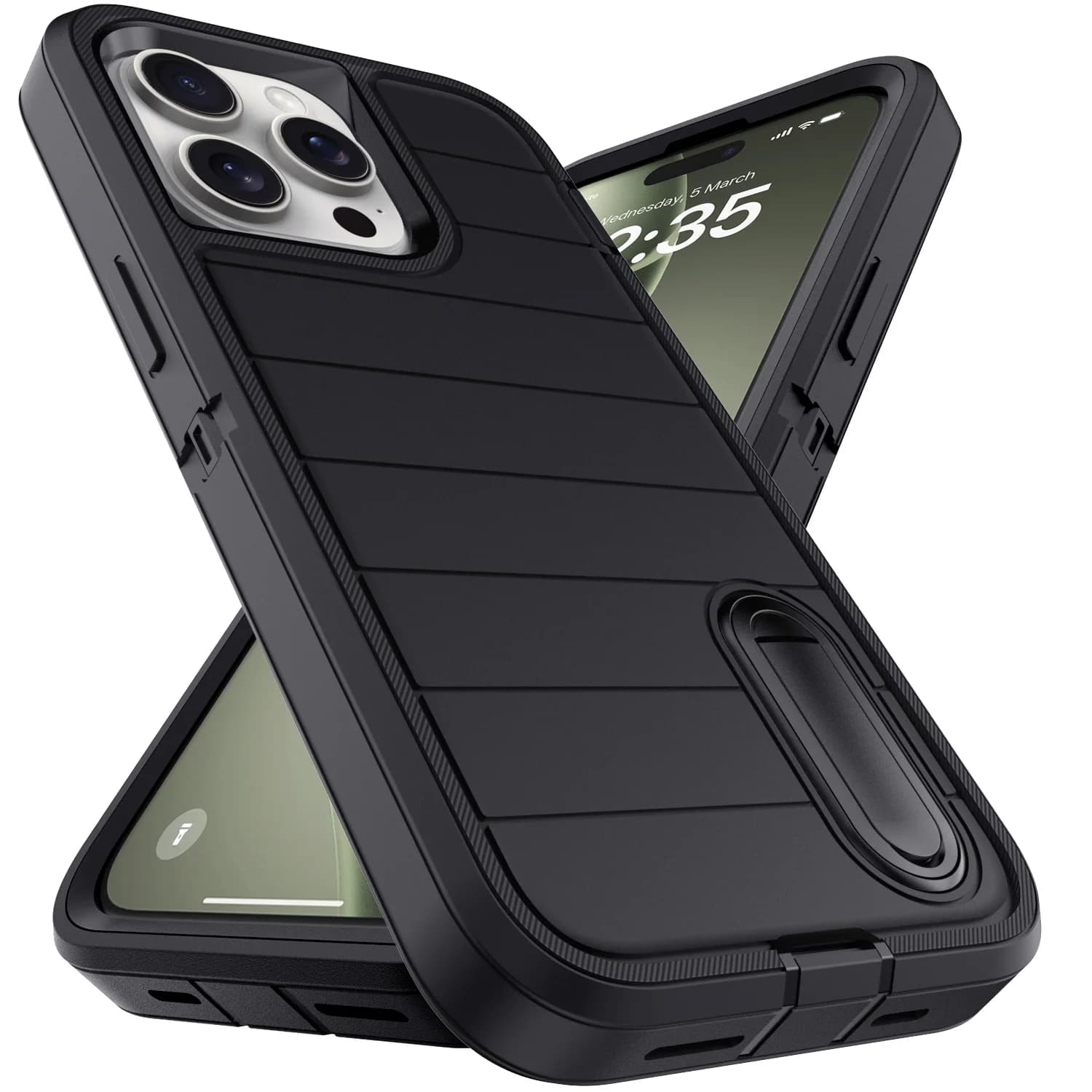 Black Phone Case for iPhone 15/15 Plus/15 Pro/15 Pro Max/16/16 Plus/16 Pro/16 Pro Max Heavy Duty 3 Layer Cover