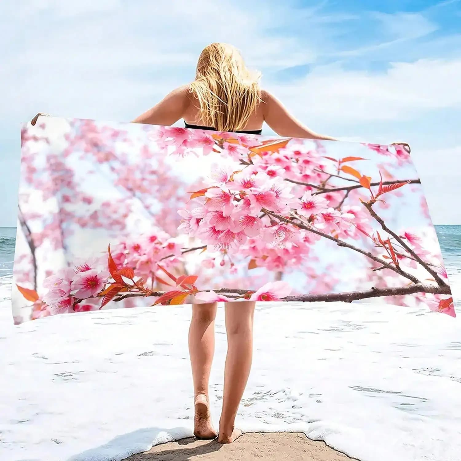 Pink Ry Bloms Sand Free Beach Towel Oversized AbS1orbent Bath Towel Large D Towels For Swimming BatH1Room SpA1 Pool 312g Printed Multi-Purpose Large Size Beach Towel, Swimming Pool Towel Sofa Blanket Camping Mat, Holiday Fitness Four Seasons Picnic Mat Sh