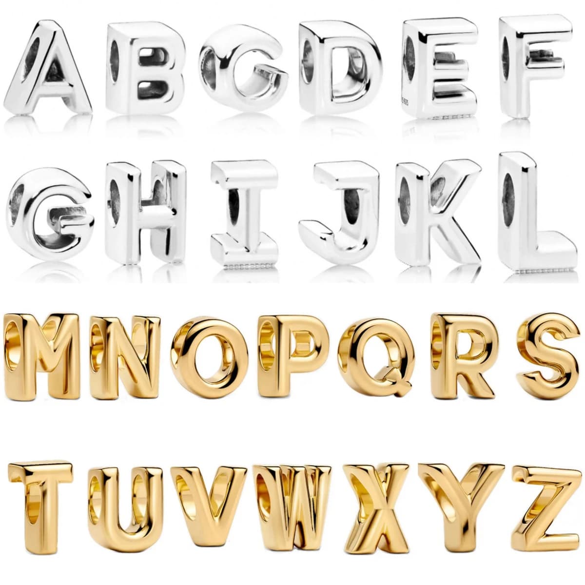 New Classic and Minimalist S925 Silver Gold 26 Letters A-Z Charm Beads Fit for Bracelets Necklaces DIY Boutique Party Jewelry