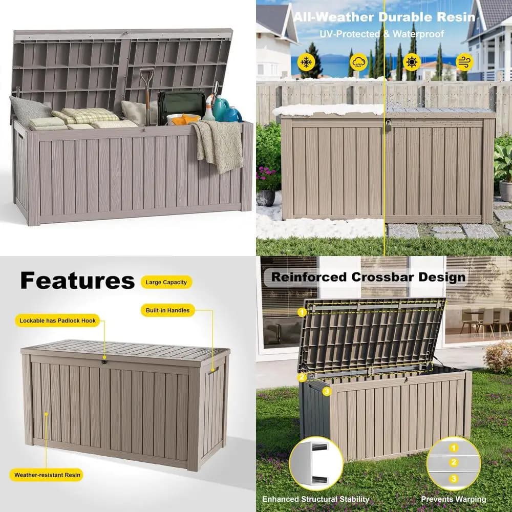 Grande Contenitore da Esterno da 180 Galloni - Impermeabile per Mobili da Giardino, Cuscini, Attrezzi da Giardino, Accessori per Piscina (Grigio)