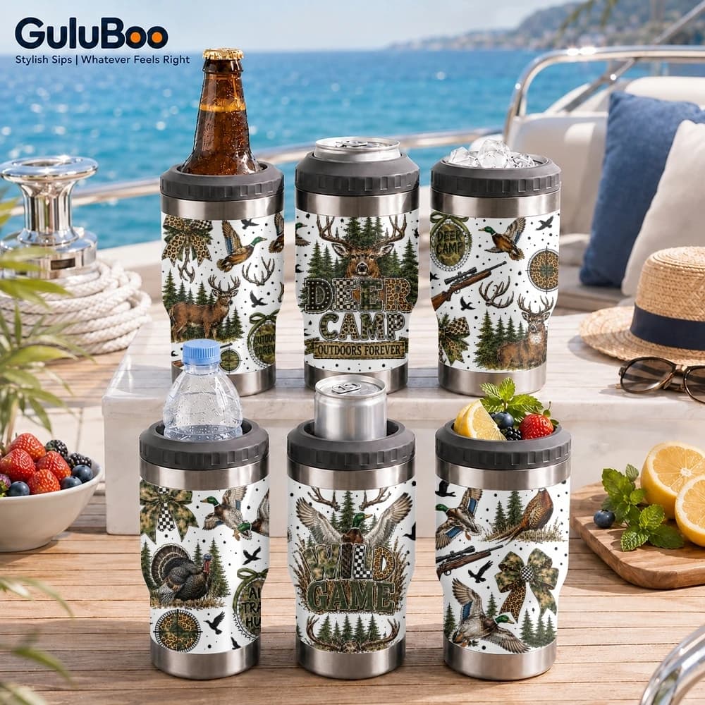 Camo Duck Hunting Art 4-in-1 Insulated Can Cooler Cup For Beer Soda Coffee, Stainless Steel Hot Cold Drink Holder Mug