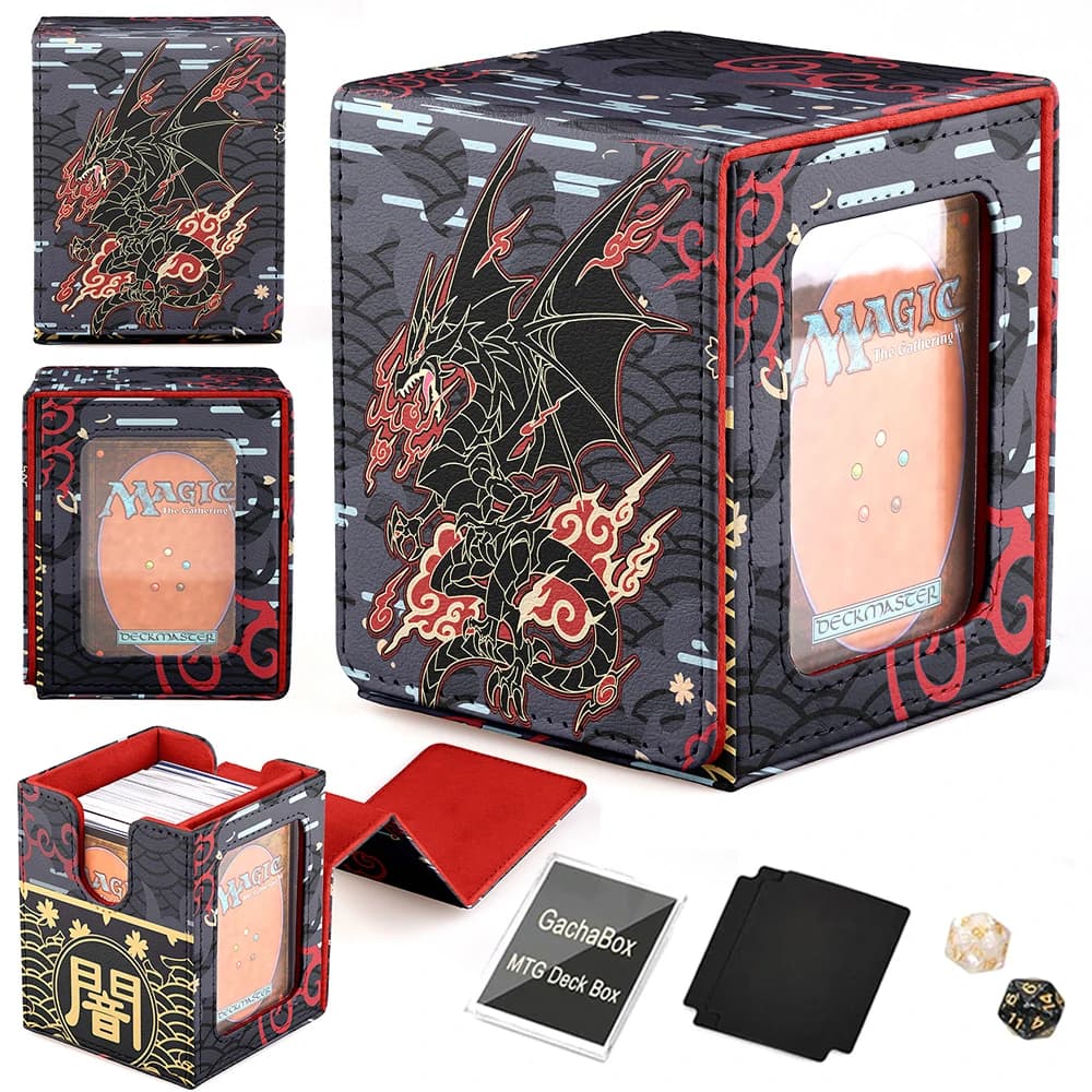 TCG Deck Box 100+ PU Finestato Singolo Ponte PTCG DCG Da Tavolo Gametrading Carte Scatola di Immagazzinaggio Gratuita 35tp Shell Deck 2 Distanziatori 2 Dadi