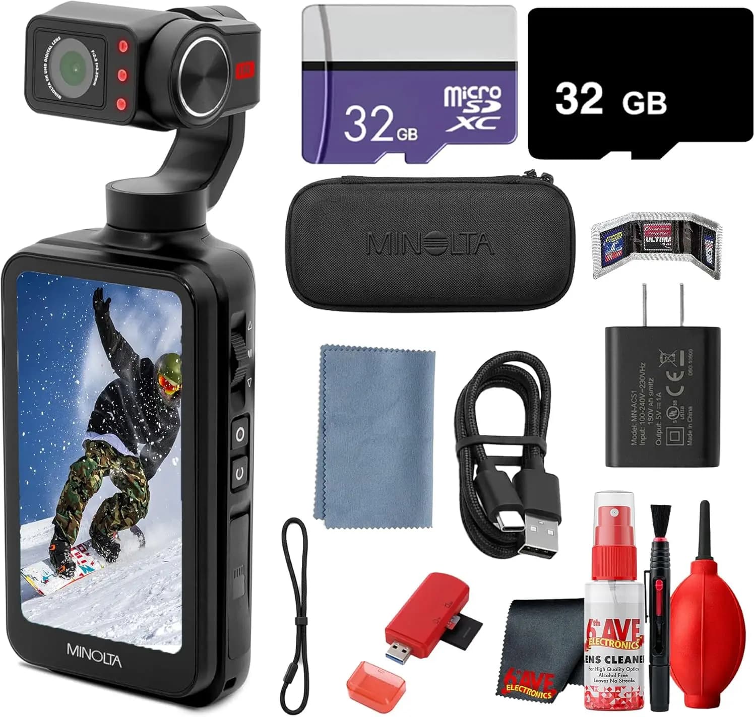 5K Ultra HD Camcorder Featuring 3-Axis Motorized Gimbal, 48MP Photos, Infrared Night Vision, Wi-Fi, 3.5" Touchscreen, Webcam Function; Package Includes 32GB Memory Card + Cleaning Kit + More