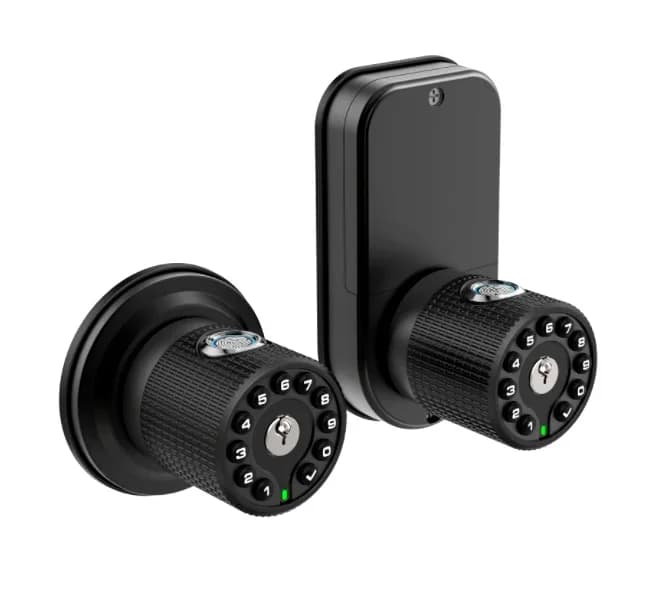 YH3166 Serratura con maniglia per porta senza chiave a doppia faccia con impronta digitale e tastiera, maniglia per porta intelligente con doppio cilindro per esterno