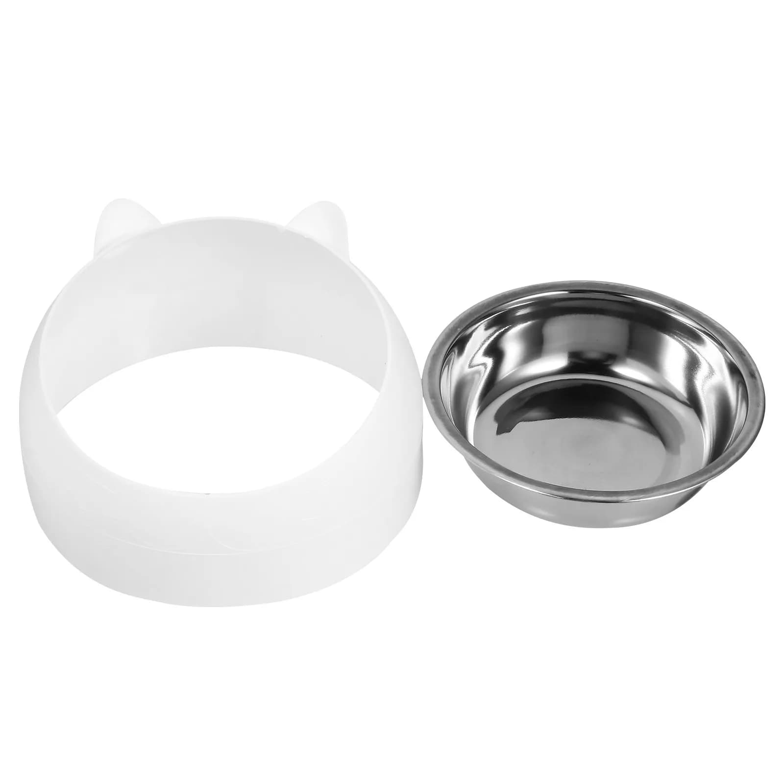 1Set Anti-Spill Cat Bowl Raised Stainless Steel Pet Feeder Bowl Tilted Design Comfortable Feeding Digest Food Reduce Neck Burden