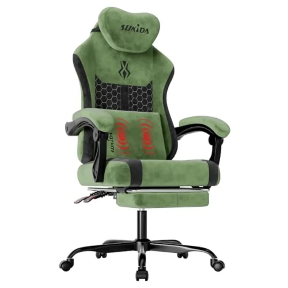Fabric Video Gaming Chair, Ergonomic High-Back Computer Game Chairs with Large Massage Adjustable Lumbar Support
